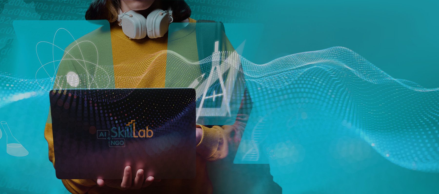 Abstract depiction of human-technology interaction with diverse hands and data flow.